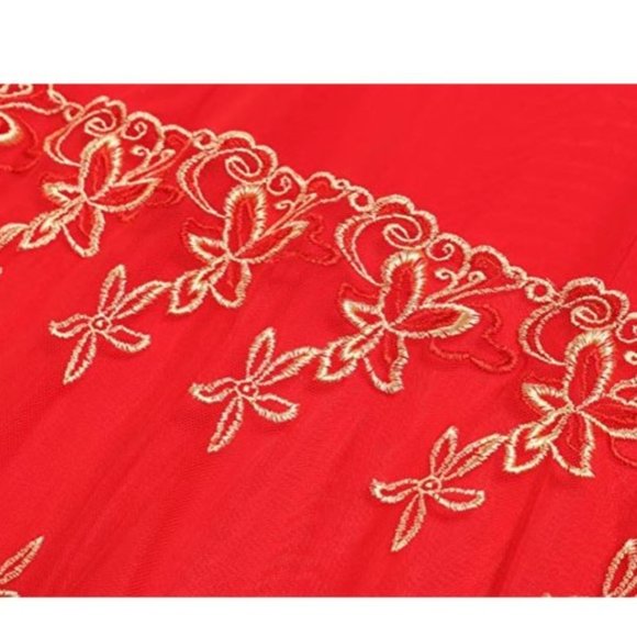 Avid Love Women's Sexy Strap Babydoll Sheer Lingerie Set Red & Gold, Size L - Picture 4 of 7